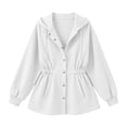 thumbnail image 6 of Ghalytn Women's Fleece Lined Hooded Jacket Waist Cinched Coat Zip and Snap Button Front Long Sleeve Outerwear with Pockets, 6 of 7