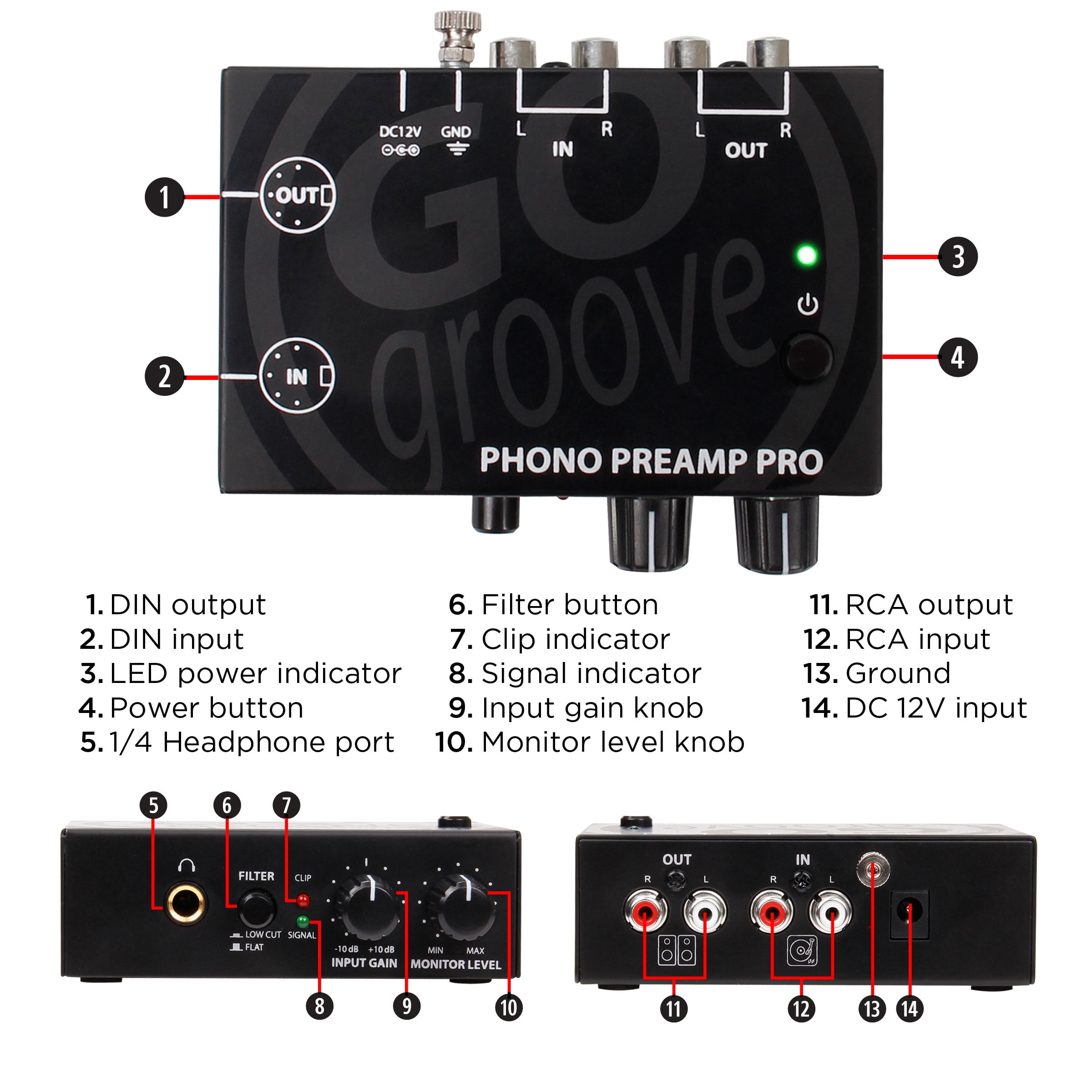 Buy GOgroove Phono Preamp Pro Preamplifier with RCA Input / Output