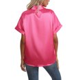 thumbnail image 4 of Gomelly Ladies Shirts Lapel Neck Tops Fashion Satin Silk Shirt Women Loose Office Blouse Button Down Rose Red XL, 4 of 5