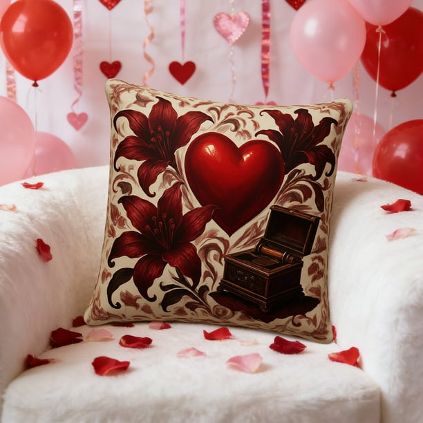 Funda De Almohada Funda de almohada de terciopelo rosa negra de 45 x 45 cm para coche, sofá, cojín, decoración floral para el hogar, San Valentín (1 unidad) JASKFLY