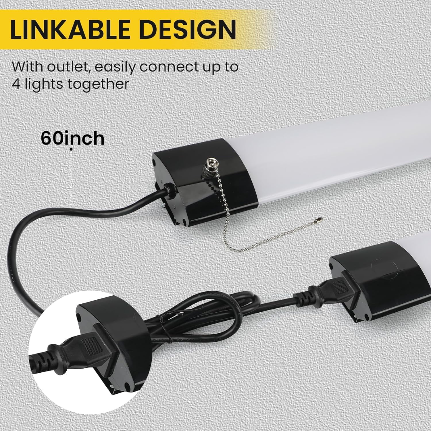 Paby 4FT LED Shop Light, Premium Aluminum Housing, Linkable, 84W 4000K 10000LM for Workshop Basement Garage Warehouses, Hanging or FlushMount, Power Cord and Pull Chain, ETL, Black, 2 Pack