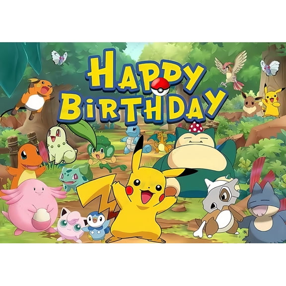 Pokémon Anime-Style Themed Birthday Party Banner (71x43 Inches) - Cartoon Photography Backdrop Decorations for Kids' Celebrations