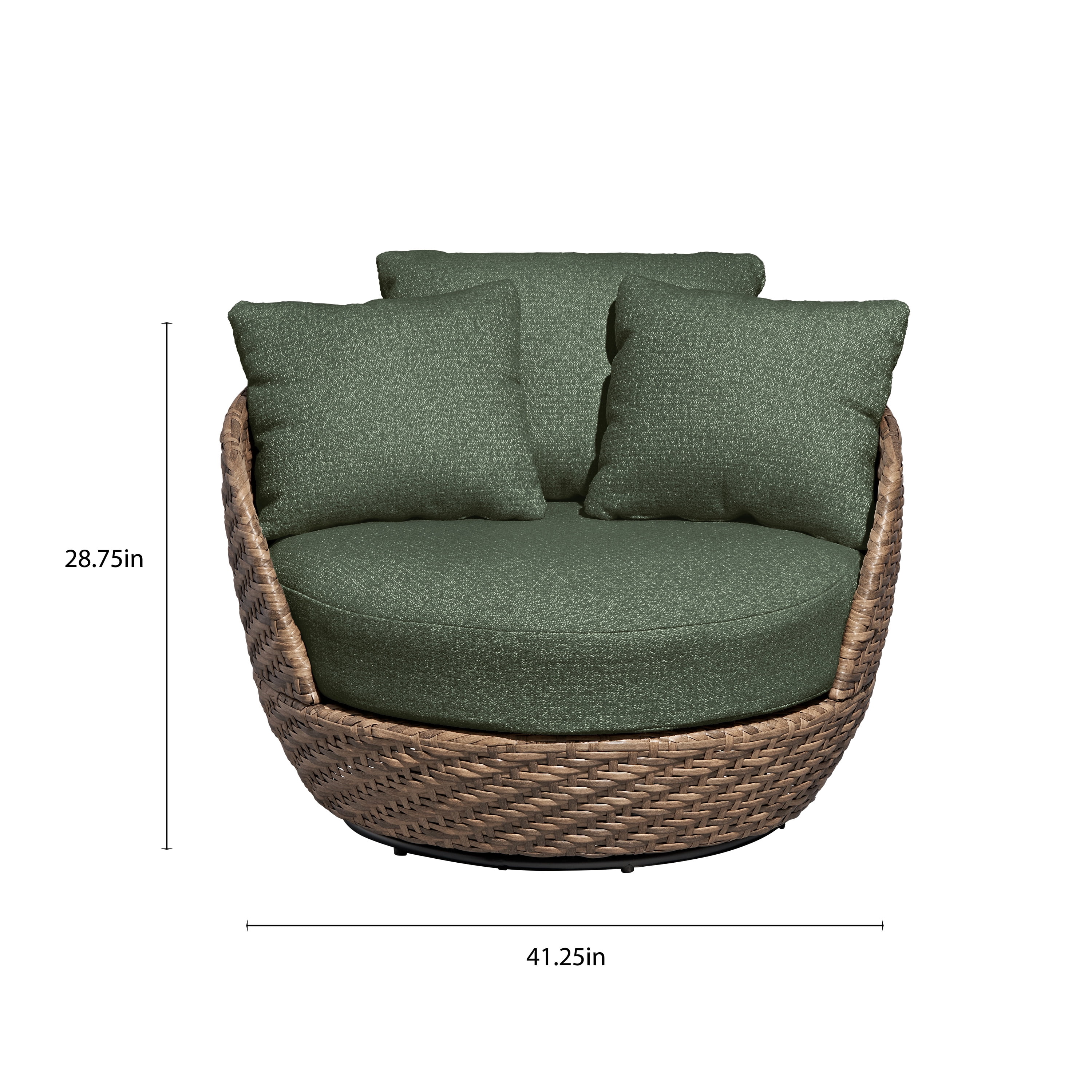 Beautiful Wicker Outdoor Swivel Statement Chair with Boucle Cushions & Cover by Drew Barrymore, Brown/Thyme
