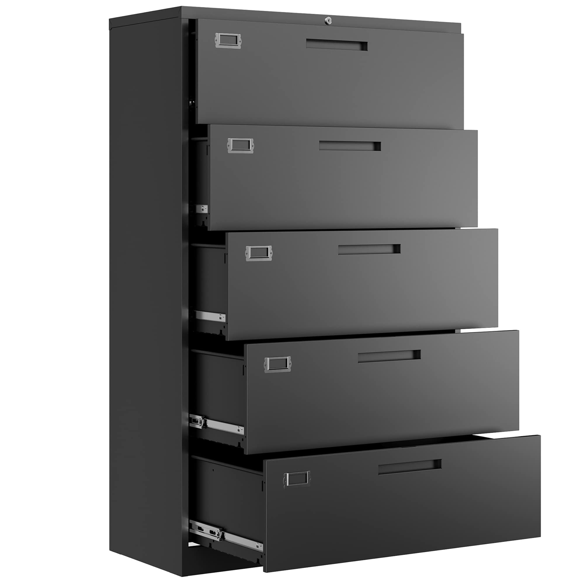 Fesbos 5 Drawer File Cabinet with Lock,Metal Lateral Filing Cabinets for Home Office Hanging Files Letter/Legal/F4/A4 Size, Assembly Required - Black