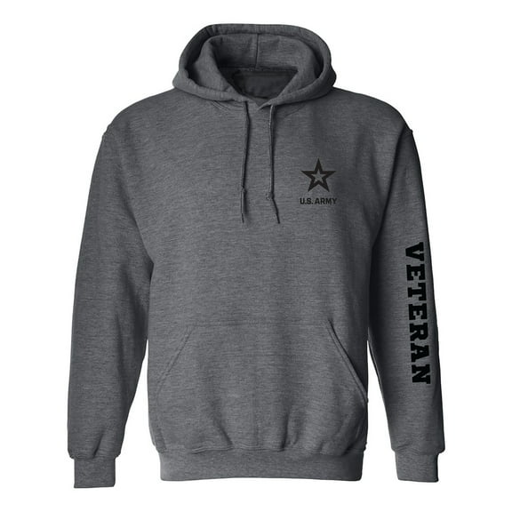 Army "Veteran" Black Sleeve Print Adult Hooded Sweatshirt
