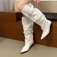 thumbnail image 6 of hopeusnice Women Knee High Slouchy Boots With Single Buckle Strap Pointed Toe Chunky Heel For Fashionable Evening Looks White 41, 6 of 6