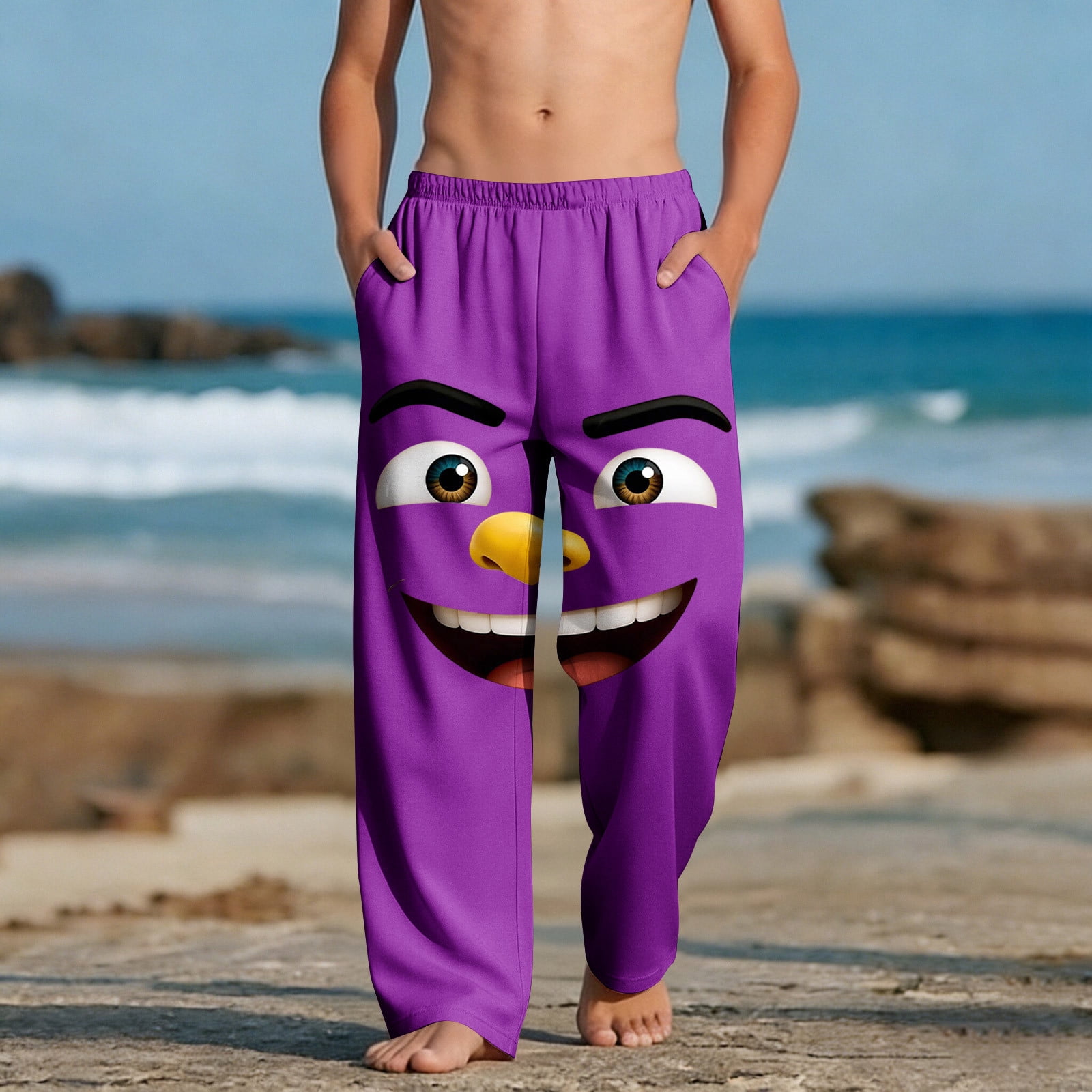 Kids Lightweight Casual Beach Pants with Pockets Printed Summer Playwear for Boys and Girls