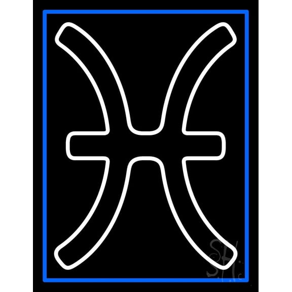 White Pisces Blue Border LED Neon Sign 19" Tall x 15" Wide - inches Black Square Cut Acrylic Backing, with Dimmer - Bright and Premium built indoor LED Neon Sign for Storefront.