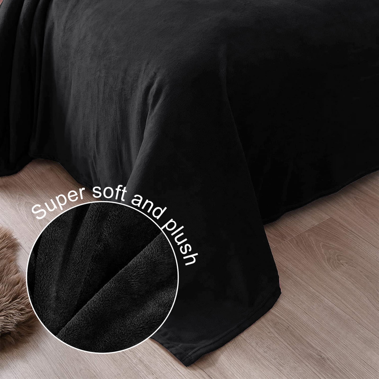Exclusivo Mezcla King Size Flannel Fleece Velvet Plush Bed Blanket as Bedspread, Coverlet, Bed Cover (90"x104", Black)