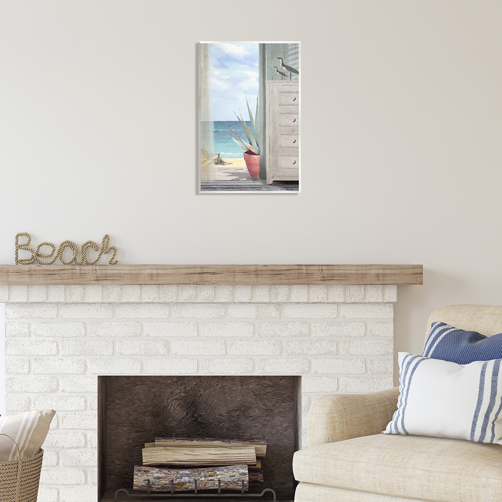 Stupell Industries Coastal Doorway Beach View Nature Painting Unframed Art Print Wall Art, 13 x 19