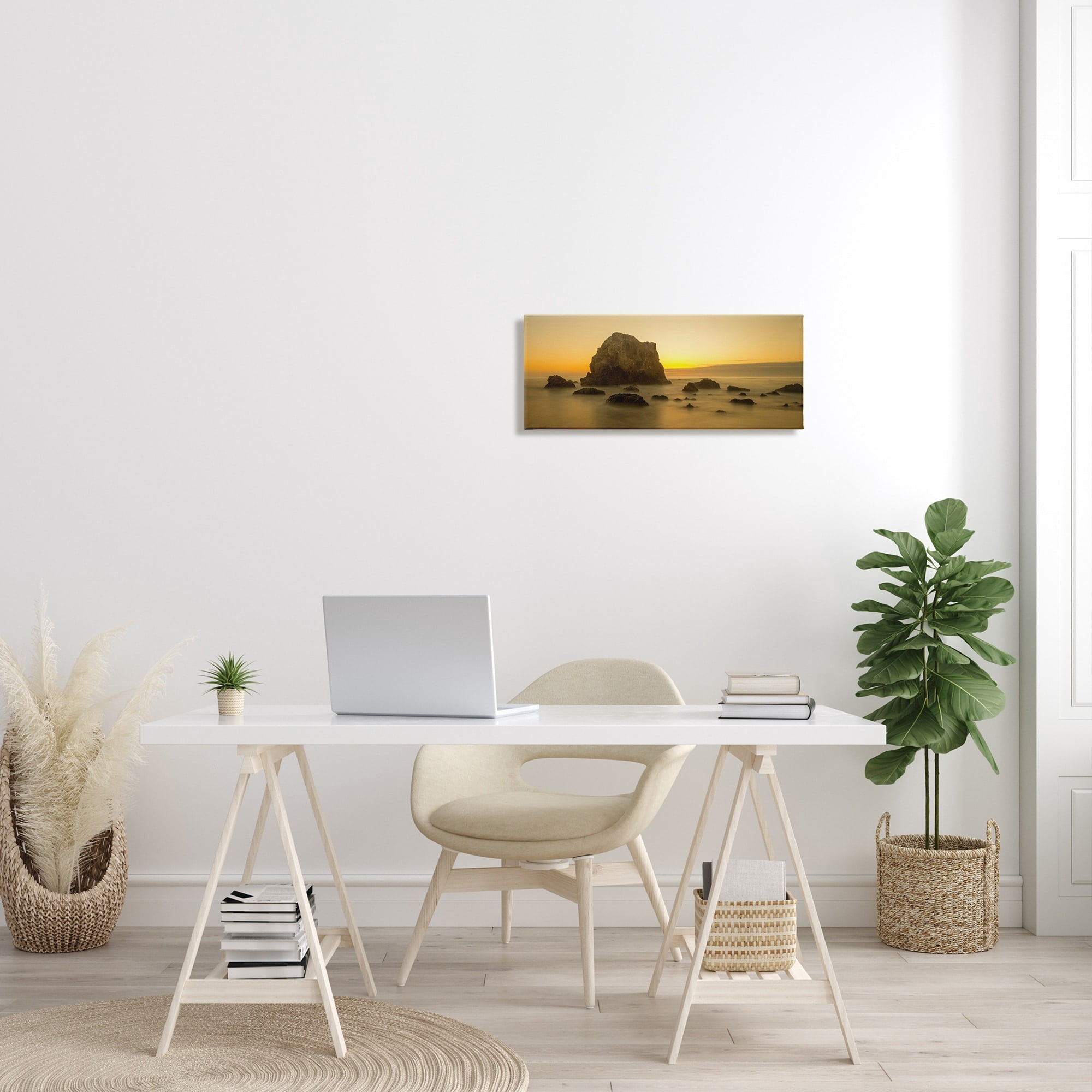 Stupell Indtries Rocky Beach Cliff Sunrise Warm Nautical Summer Horizon,48 x 20,Design by J.C. Leacock