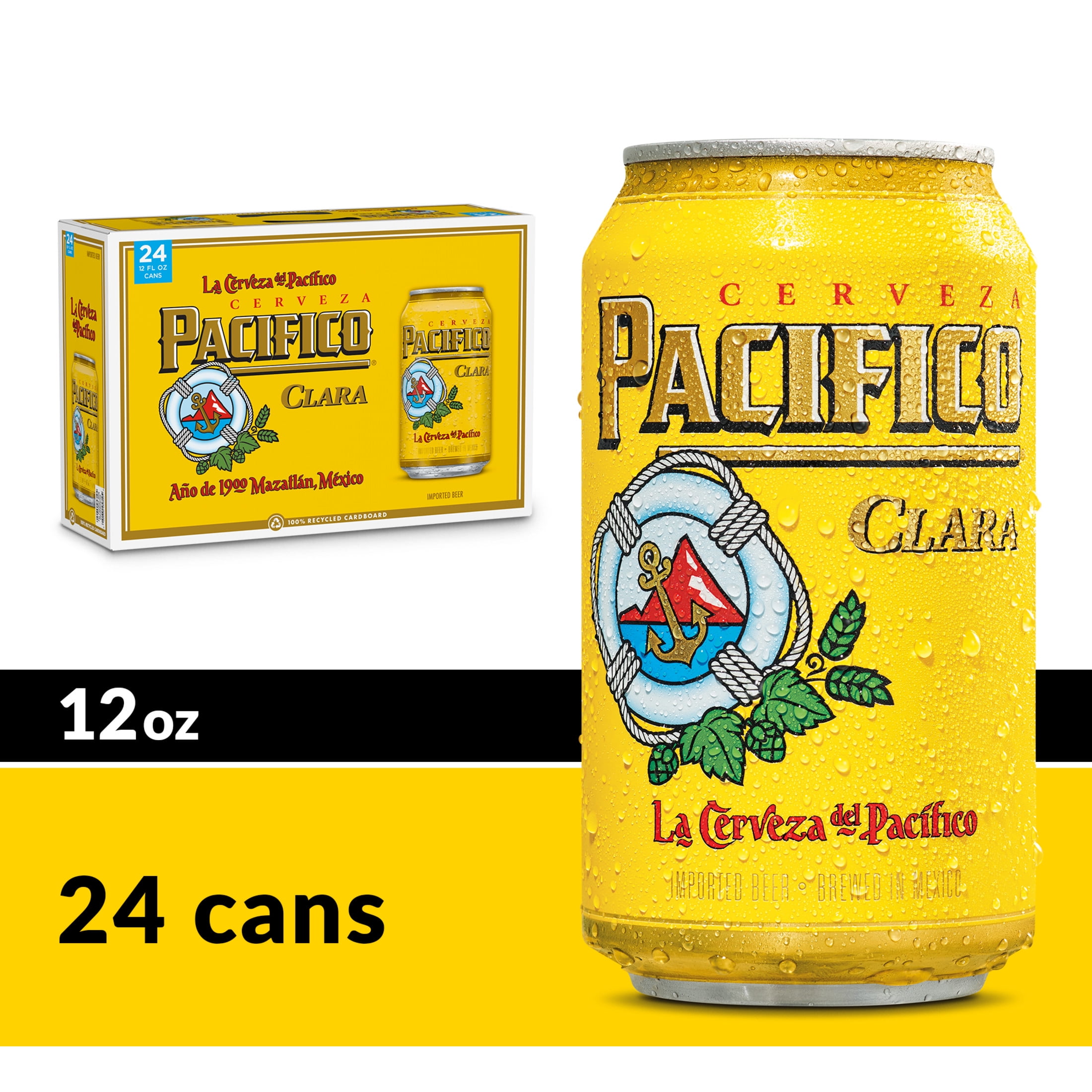 Pacifico Clara Mexican Lager Import Beer, 24 Pack, 12 fl oz Aluminum Cans, 4.4% ABV