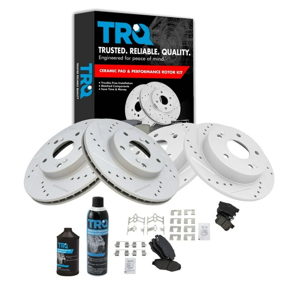 TRQ Front & Rear Performance Rotor & Ceramic Brake Pad Kit w/Chemicals BKA16397 Fits select: 2013-2014 HONDA CIVIC EX, 2013-2015 ACURA ILX
