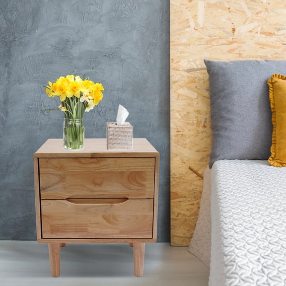 ChicHomey Modern Nordic Rubber Wood Nightstand,2 Drawers Large Storage, Easy Install & Move,for Bedroom & Living Room