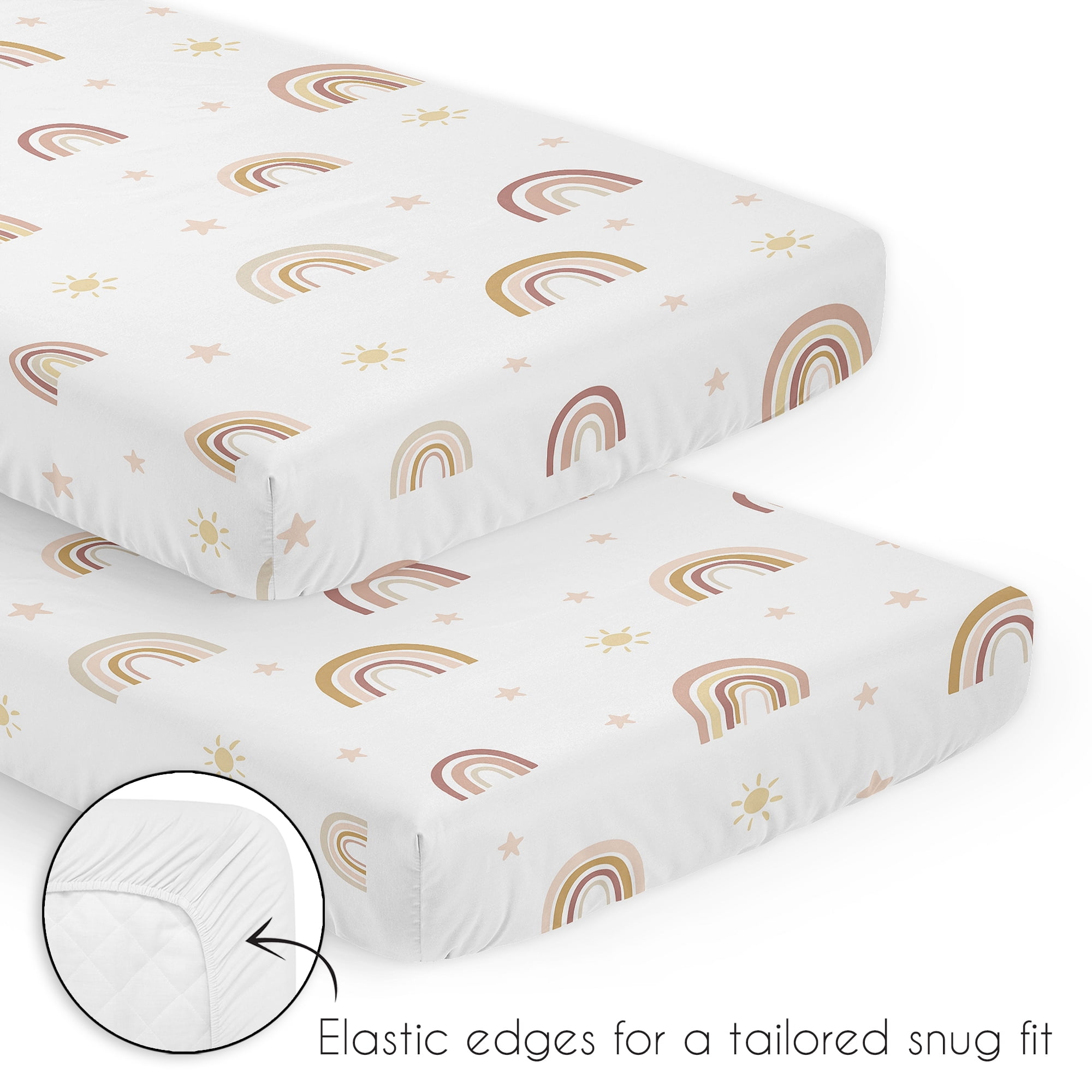 Sweet Jojo Designs Boho Rainbow Pink Beige and Taupe 3 Piece Mini Crib Bedding Set
