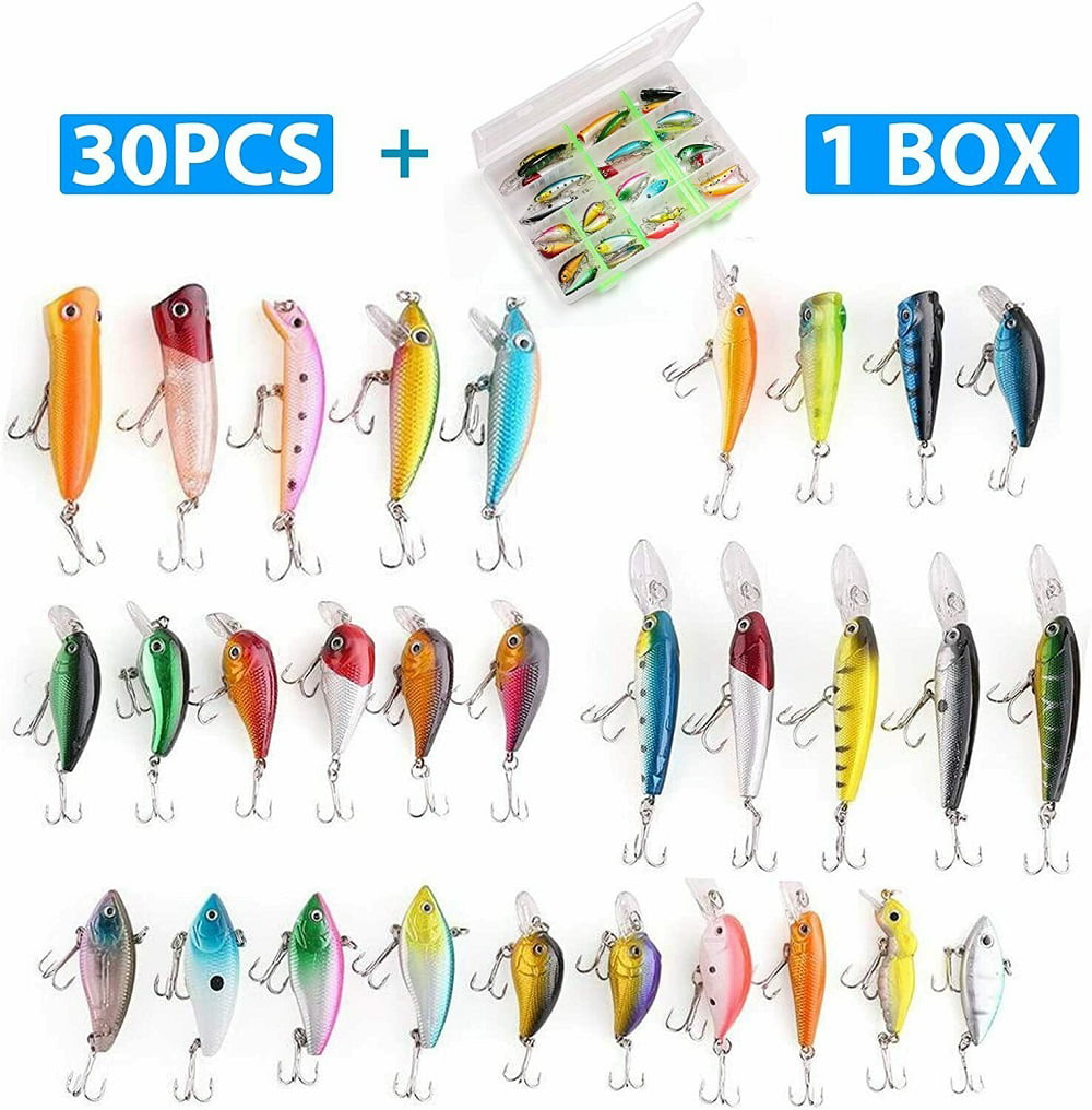 MKNZOME Mixed Fishing Lures Set Hard Bait Lifelike Sinking Swimbait Lure Fishing Spoon Spinner Lure Minnow VIB Lure with Treble Hook Popper Crankbait for Trout Walleye Carp Trout Pike