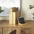 thumbnail image 2 of DecMode Textured Faux Book Storage Brown Linen Fabric Decorative Box with Gold Faux Leather, 3 Count, 2 of 9