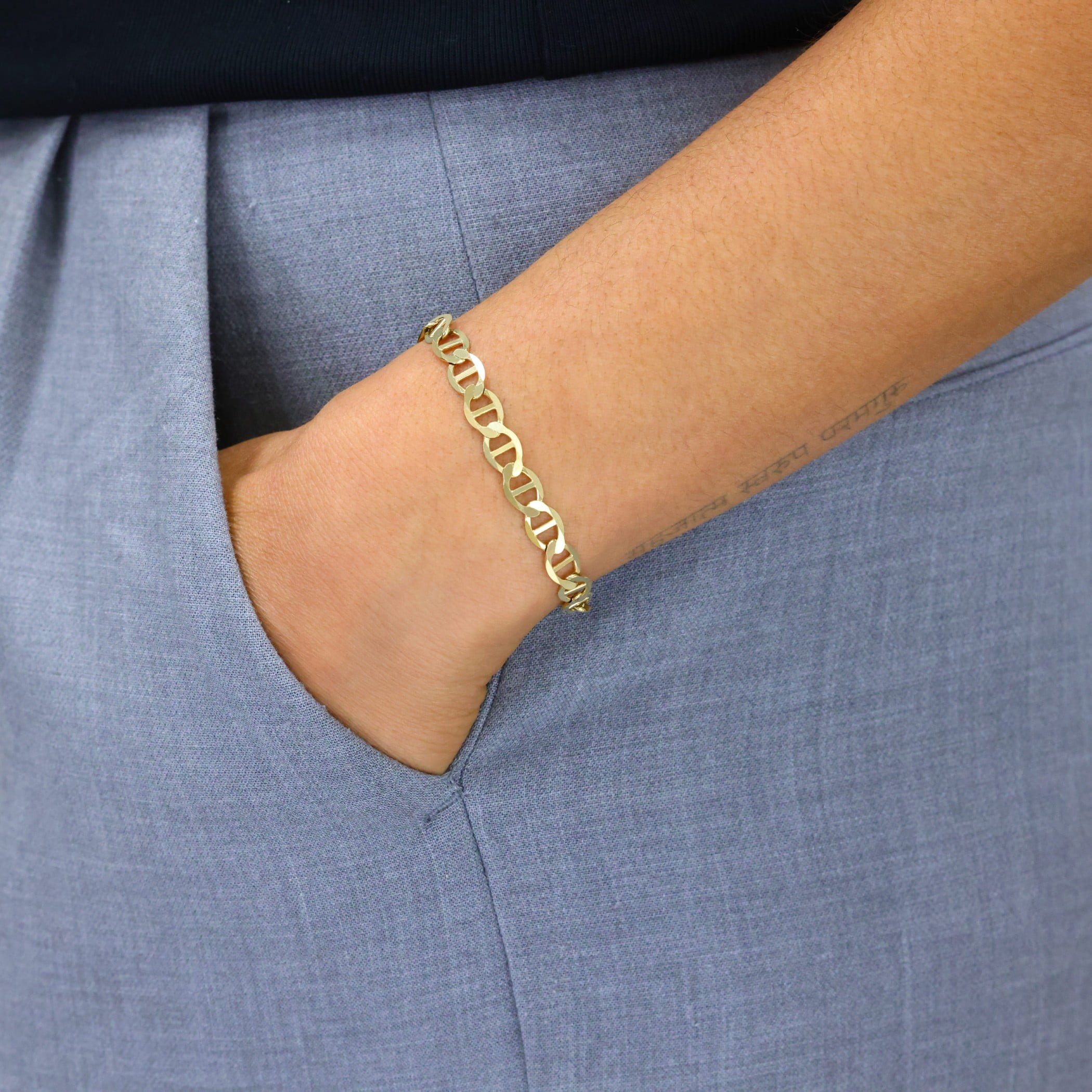 Nuragold 14k Real Yellow Gold Solid Mariner 6mm Chain Anchor Link Bracelet (7"-9") Italian Jewelry for Men