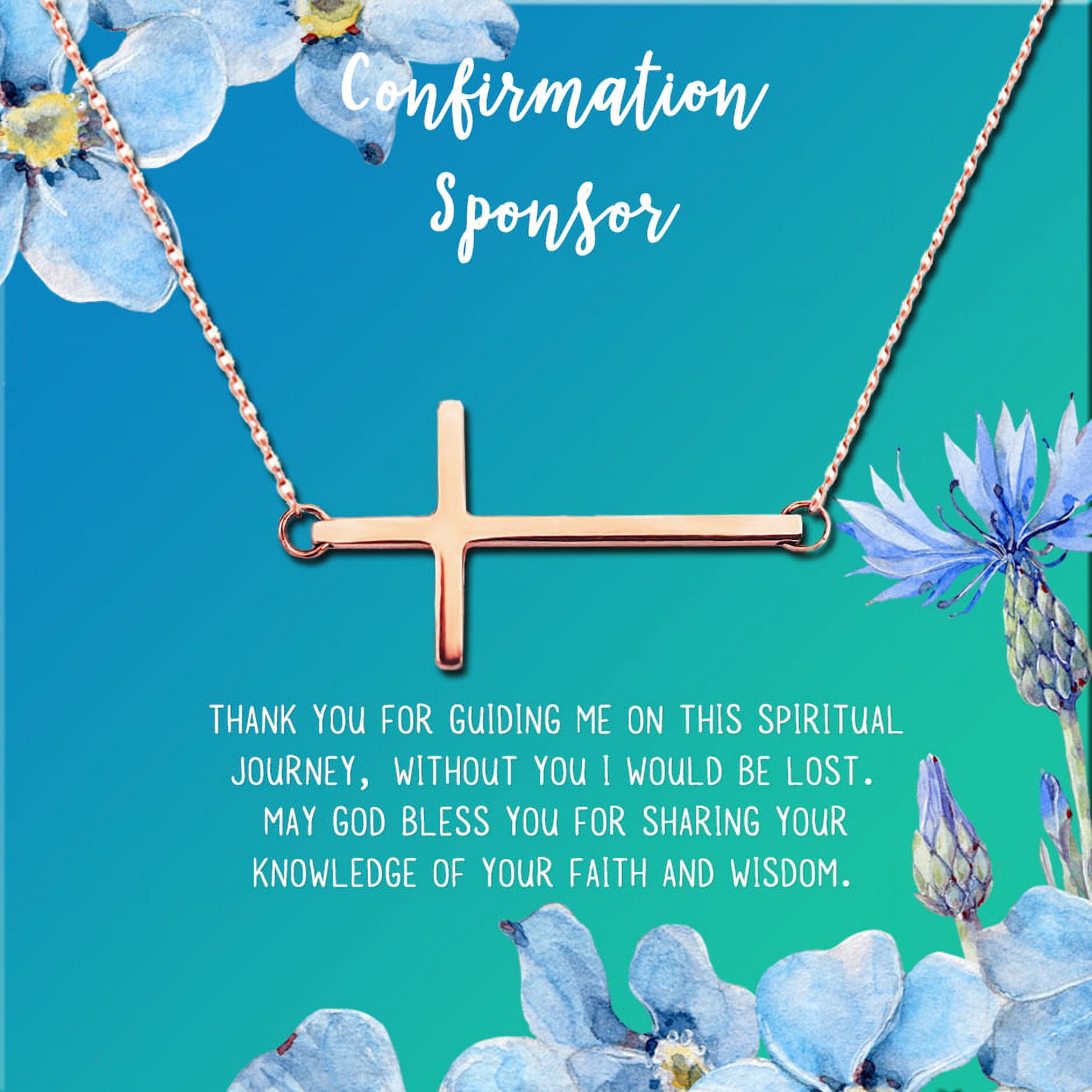 Anavia Confirmation Sponsor Gift for Women, Gifts for Sponsors, Baptism Gift, Goddaughter Gift, Thank you Religious Sponsor Gifts Card Necklace-[Rose Gold Cross, Bright Blue Gift Card]