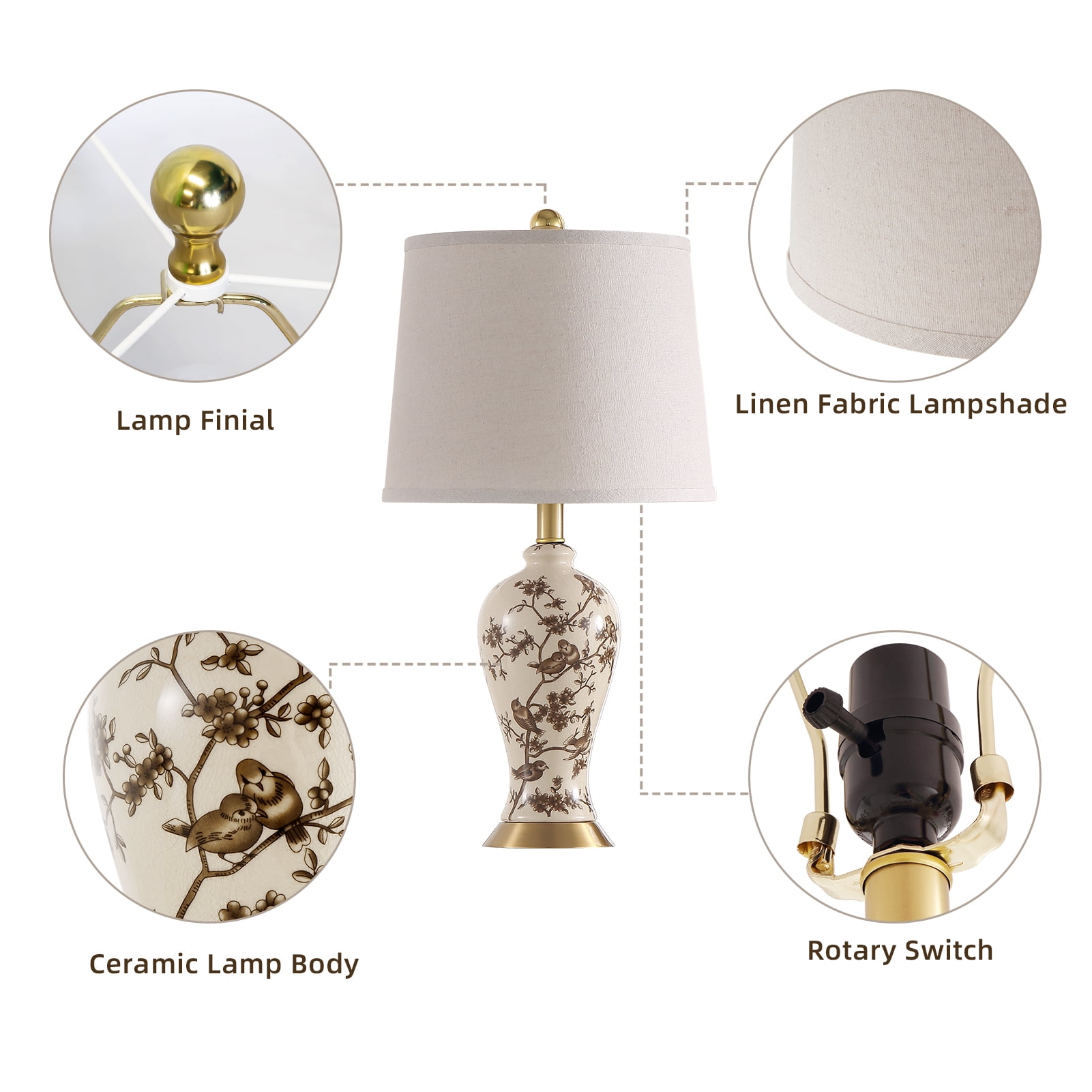 JUJUYUYOP  24"Classic Chinese-Style Ceramic Table Lamps Set of 2, Suitable for Bedside Tables, Living Rooms, and Entryways (Bulb Included)