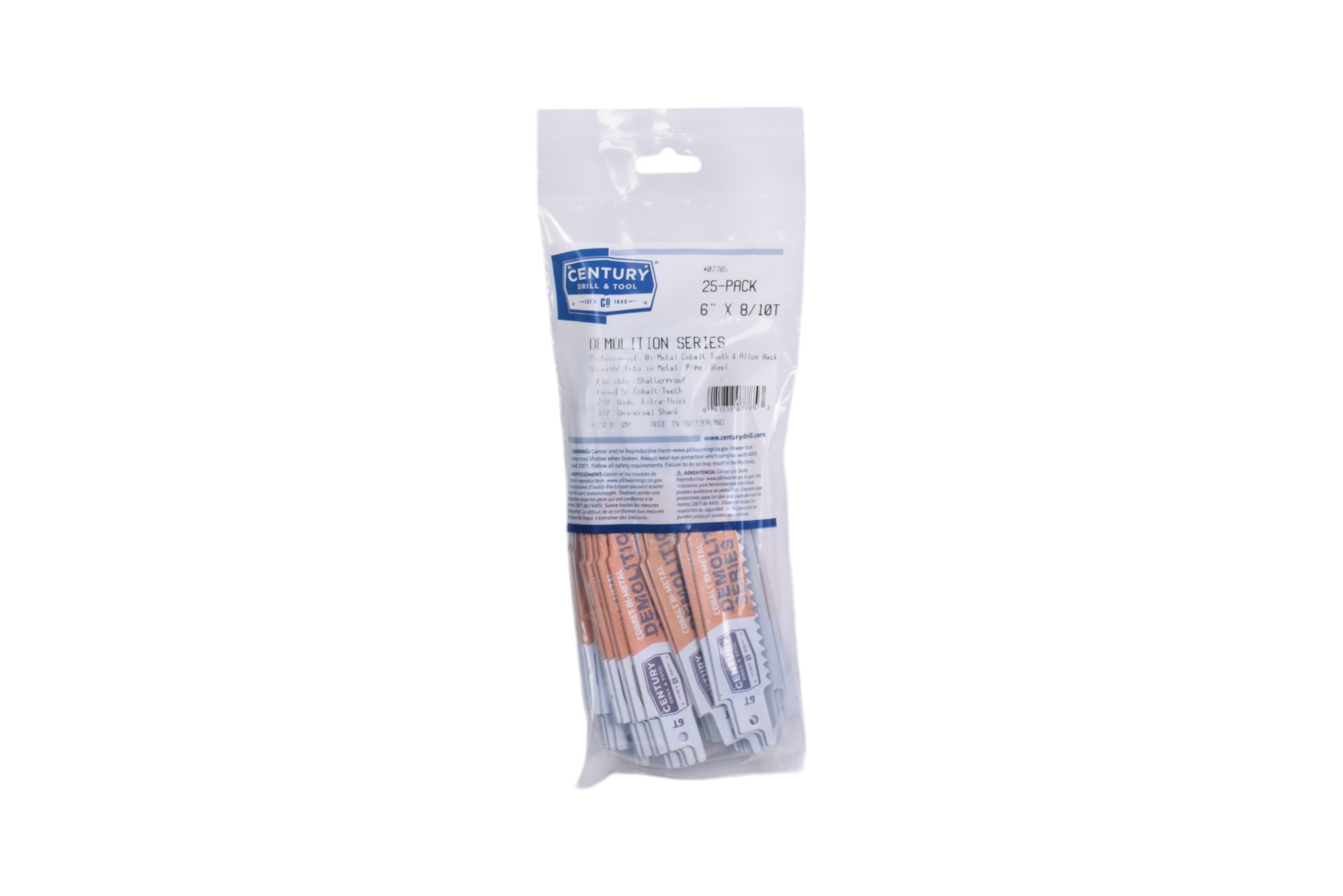 Century Drill & Tool 07785 6" Demolition Series Bi-Metal Reciprocating Saw Blade, 8/10T, 25 Pack