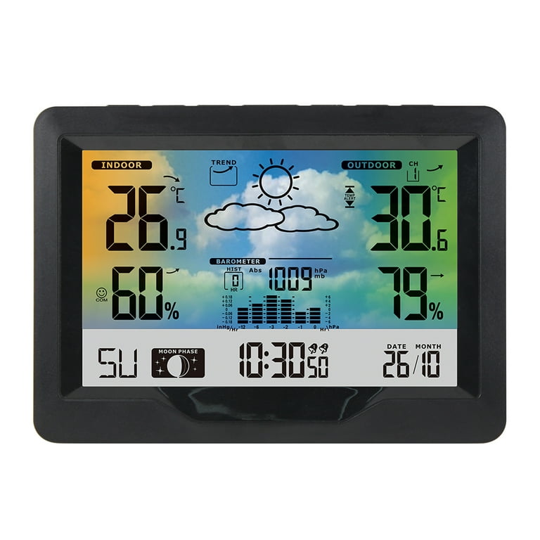 Baldr Wireless Wall Weather Station Home Color LCD Digital Temperature  Humidity Monitor Moon Phase Forecast Sensor Alarm Clock - AliExpress