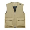 thumbnail image 3 of Ceisia Men's Spring Summer Casual Loose Fit Utility Vest Multi-Pocket V-Neck Zipper Sleeveless Vest Pre-Shrunk Cool Silk Cotton Fabric Khaki XXL Gifts, 3 of 5
