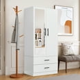 thumbnail image 2 of ModMakers 2-Door Wardrobe Armoire Closet with Mirror, Freestanding Wood Armoire Wardrobe Closet Storage with 2 Drawers & Hanging Robs, White, 2 of 6