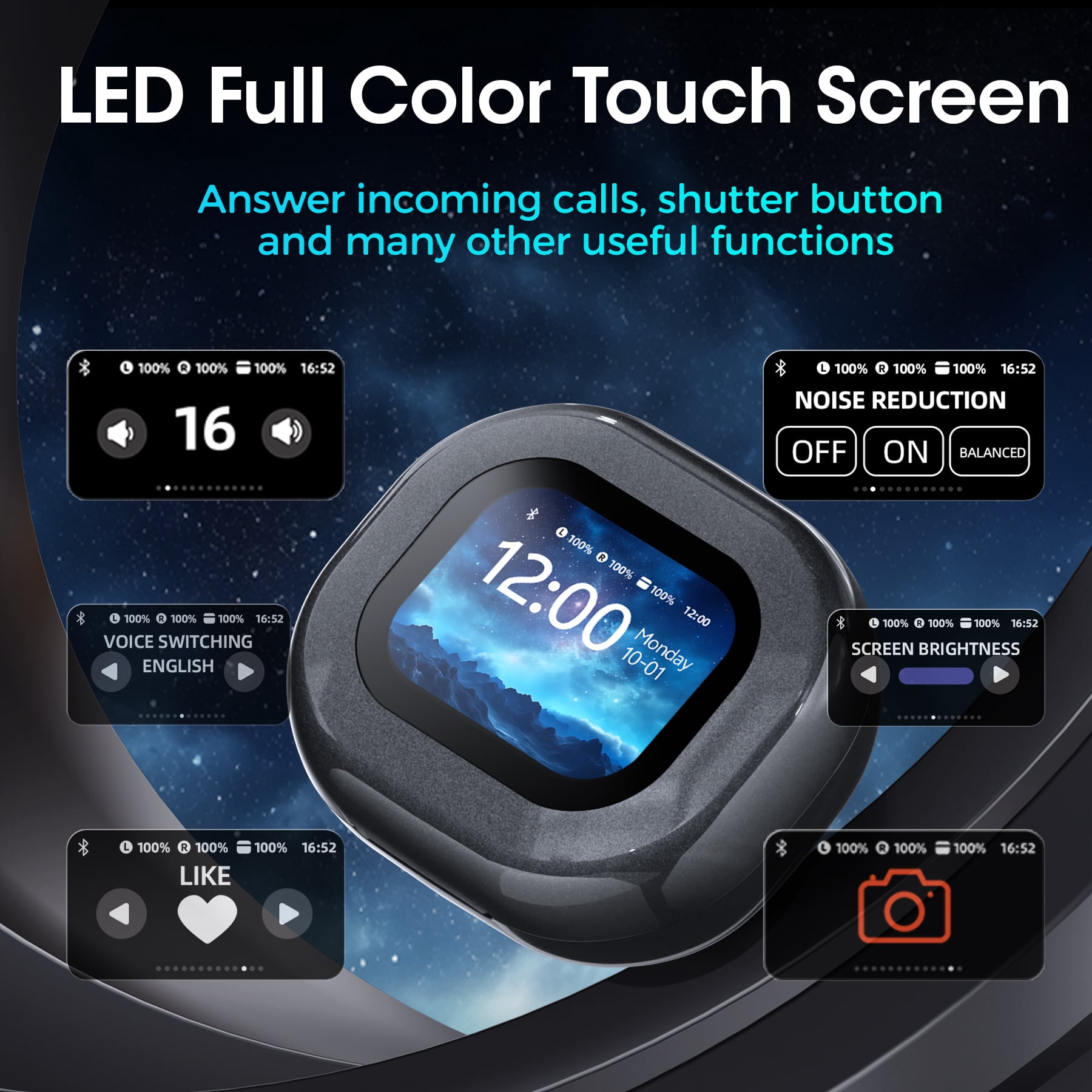 STA M94 Open Ear Headphones Intelligent Touch Screen Over The Ear Wireless Earbuds Support TF Card,60Hrs Bluetooth 5.4 Earbuds with ENC Clear Talk,Multiple EQ Modes IPX7 Waterproof for Exercise