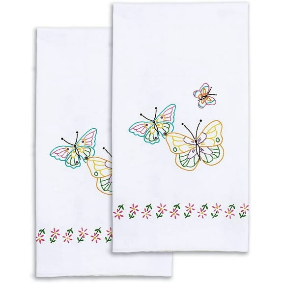Jack Dempsey Needle Art 320143 Decorative Fluttering Butterflies Hand Towels, 17 by 28-Inch, White