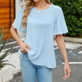 thumbnail image 4 of Vmvidoty Womens Summer Ruffle Short Sleeve Dressy Casual Blouses Mock Neck Tops Work Shirts Sky Blue L, 4 of 7