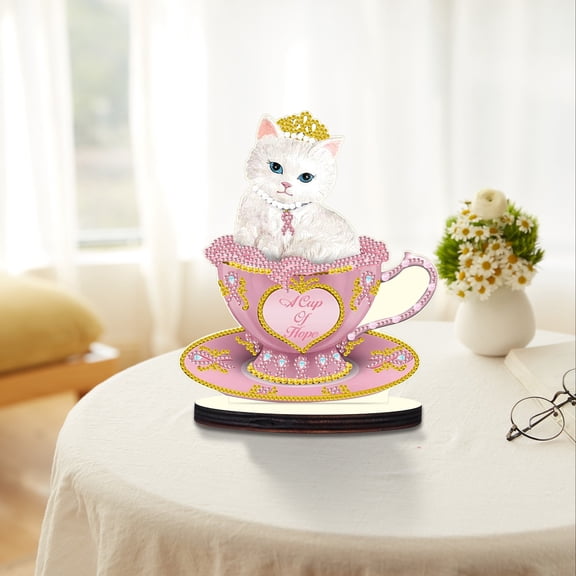 Diamond Painting Desktop Decoration, Coffee Cup Cat 5D DIY Special Diamond Art Decoration Kit for Adults, Office Desktop or Christmas Holiday Gift