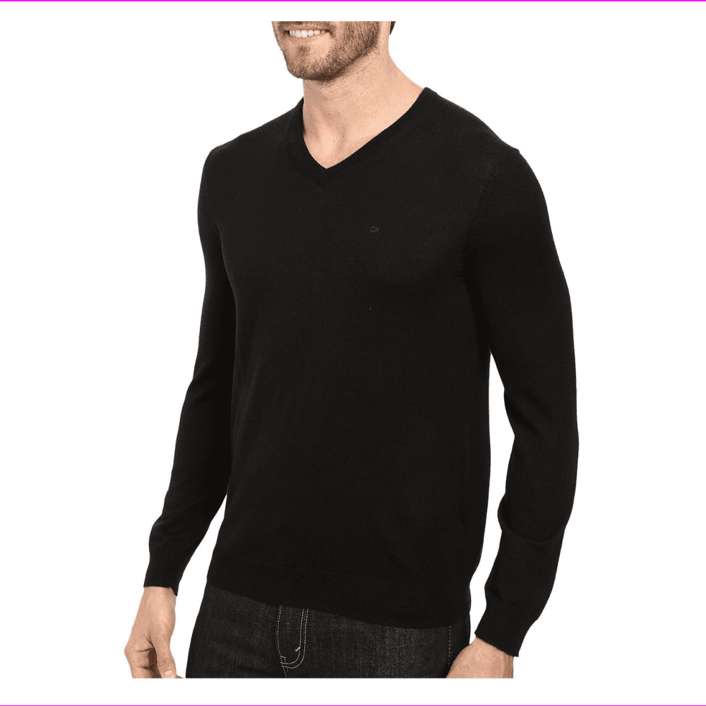 Calvin Klein Men's Merino Wool Long Sleeve Pullover V-Neck Sweater XL ...