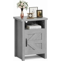 JUMMICO Farmhouse Nightstand, Modern Bedside Table with Barn Door and Shelf, Rustic End Table Side Table for Bedroom, Living Room (1, Grey)