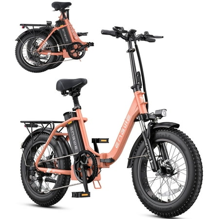 ENGWE 750W Folding Electric Bike for Adults Women, 20*3.0" Fat Tire Step-Thru Ebike 28MPH 75N.m Torque Urban Commuter, 52V13Ah 68Miles Long Range E-Bike 7-Speed Gear-L20 2.0 Pink(No Front Basket)