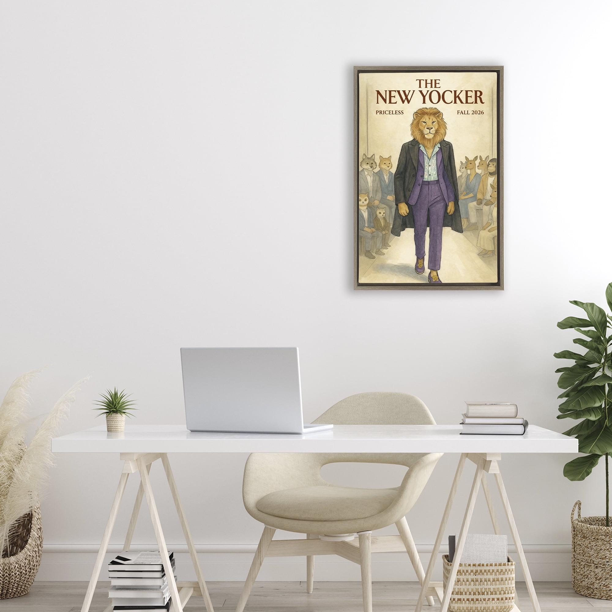 Stupell Industries New Yocker Lion Model Brown Framed Floater Canvas Wall Art, design by Grotto Studios