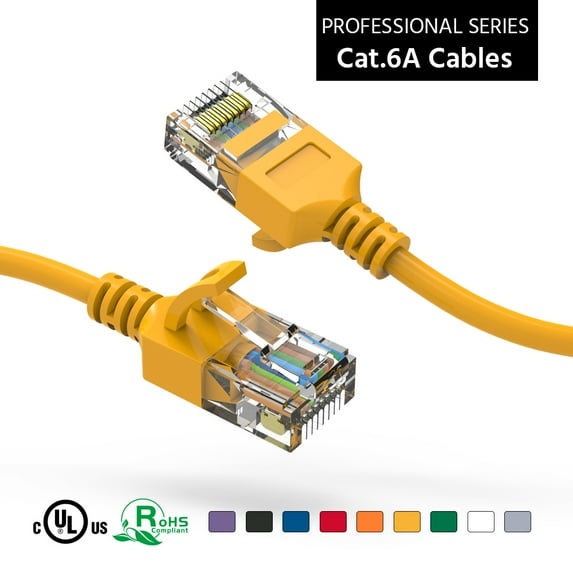 ACCL 15Ft Cat6A UTP Slim Ethernet Network Booted Cable 28AWG Yellow, 3 Pack