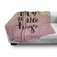 thumbnail image 3 of Enjoy the Little Things Soft Flannel Fleece Blanket, Uplifting Lettering on Ombre Effect White Dots Background, Cozy Plush for Indoor and Outdoor Use, 60" x 80", Peach Pink and Black, by Ambesonne, 3 of 6
