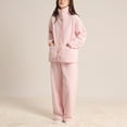 thumbnail image 2 of Telankuip 2 Piece Fuzzy Pajama Sets Long Sleeve Lapel Button down Tops Wide Leg Pants Plush Soft Comfort Winter Warm Loungewear Sleewear Outfits with Pockets 5-Pink XL, 2 of 6