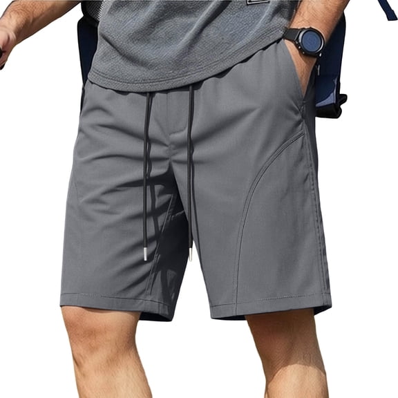 YLSDY Men's Solid Elastic Waist Cargo Shorts, Multi-Pocket Design, Knee Length Casual Shorts Gray L