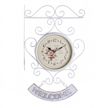 JWQFBC Double Sided Wall Clock Floral Dial Vintage Station Clock Quiet Movement House Decoration for Hallway, Patio