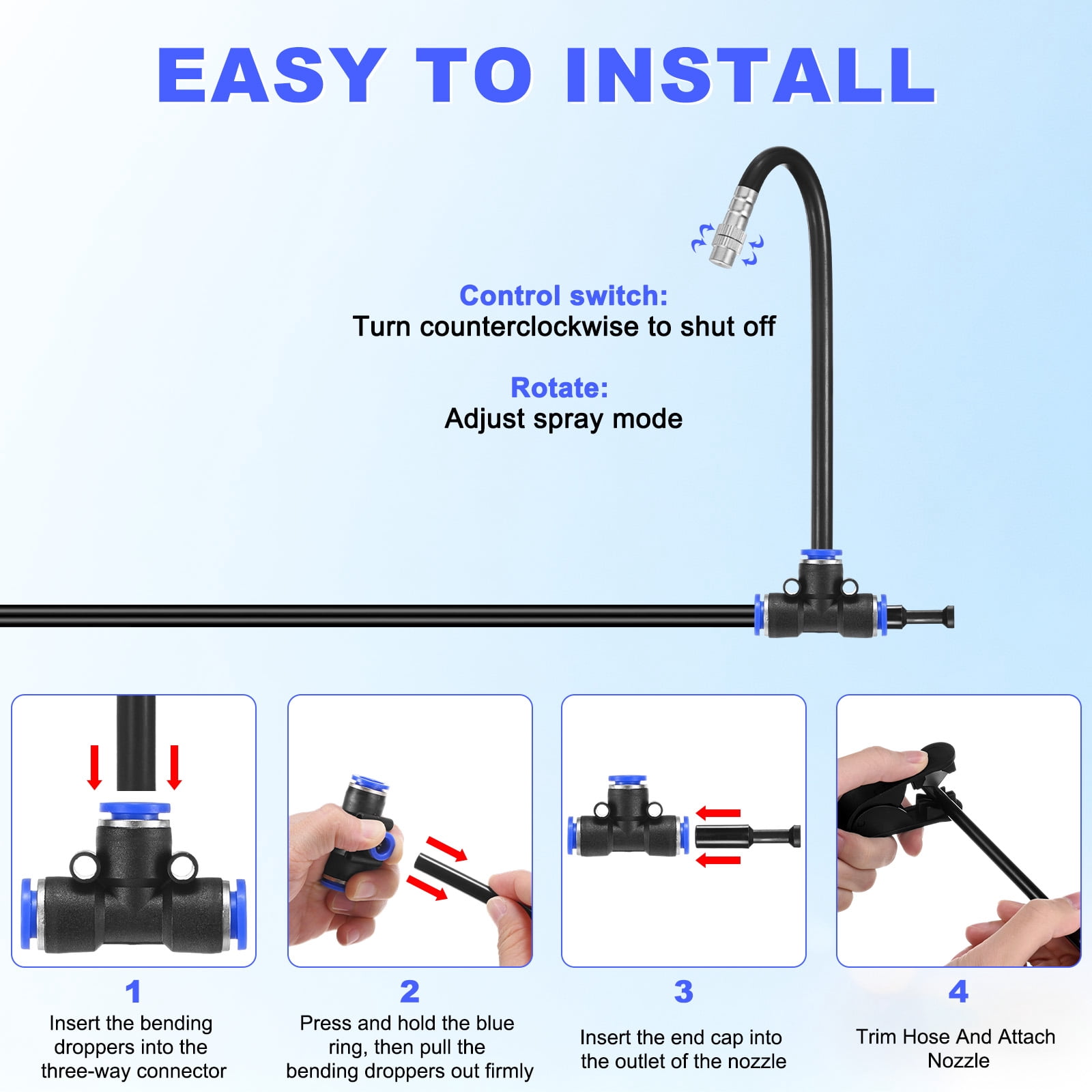 Uxcell 1-Set Drip Irrigation Systems, 50Ft 5/16" Hoses Garden Watering Misting System with 16pcs 360° Adjustable Copper Nozzles