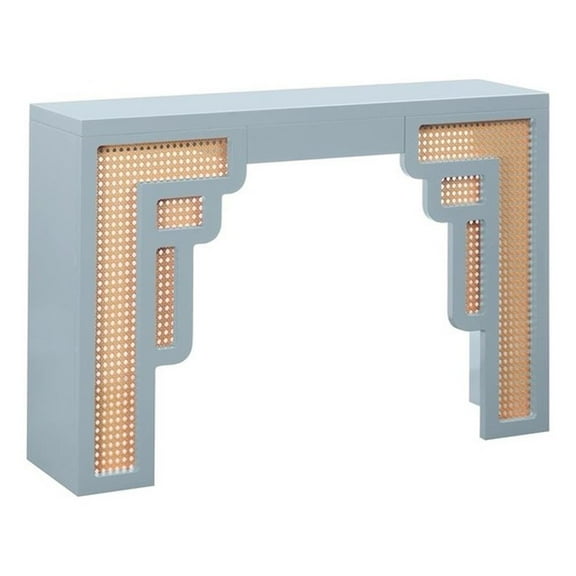 Maklaine Transitional Pastel Blue Finish & Rattan Console Table