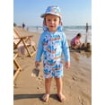 thumbnail image 6 of BemeyourBBs Toddler Baby Boy Shark One Piece Swimsuit with Sun Hat Infant Boys Bathing Suit Long Sleeve Rash Guard UPF 50+ Ocean Theme Print Zipper Swimwear Summer Pool Beachwear, 6 of 9