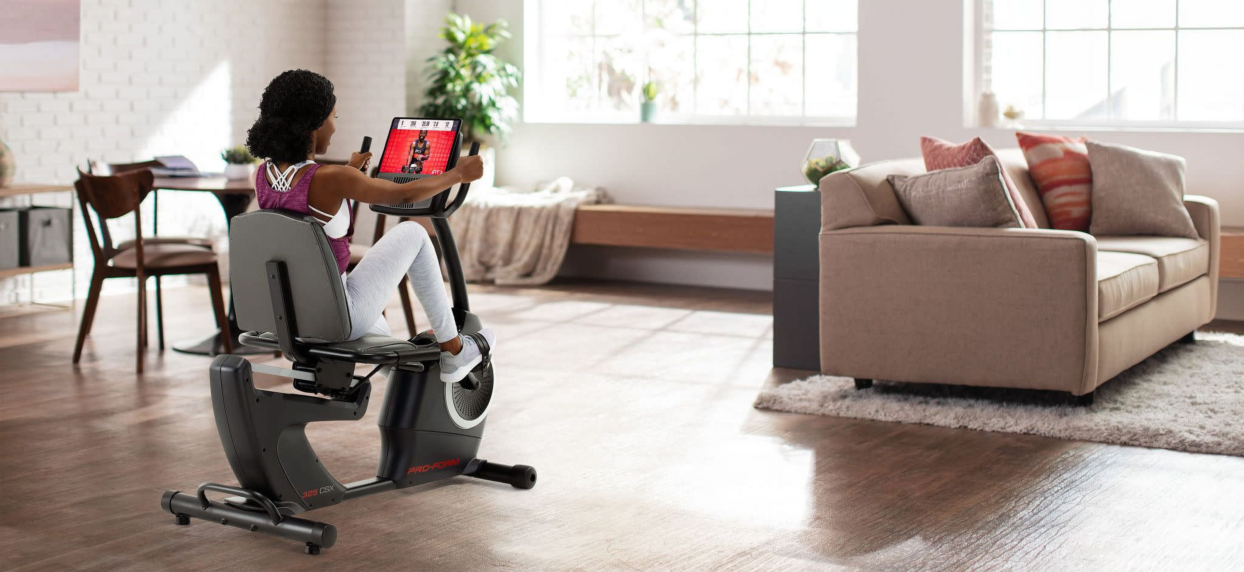 ProForm 325 CSX; Recumbent Exercise Bike with 5” Display, Built-In Tablet Holder, and Fan