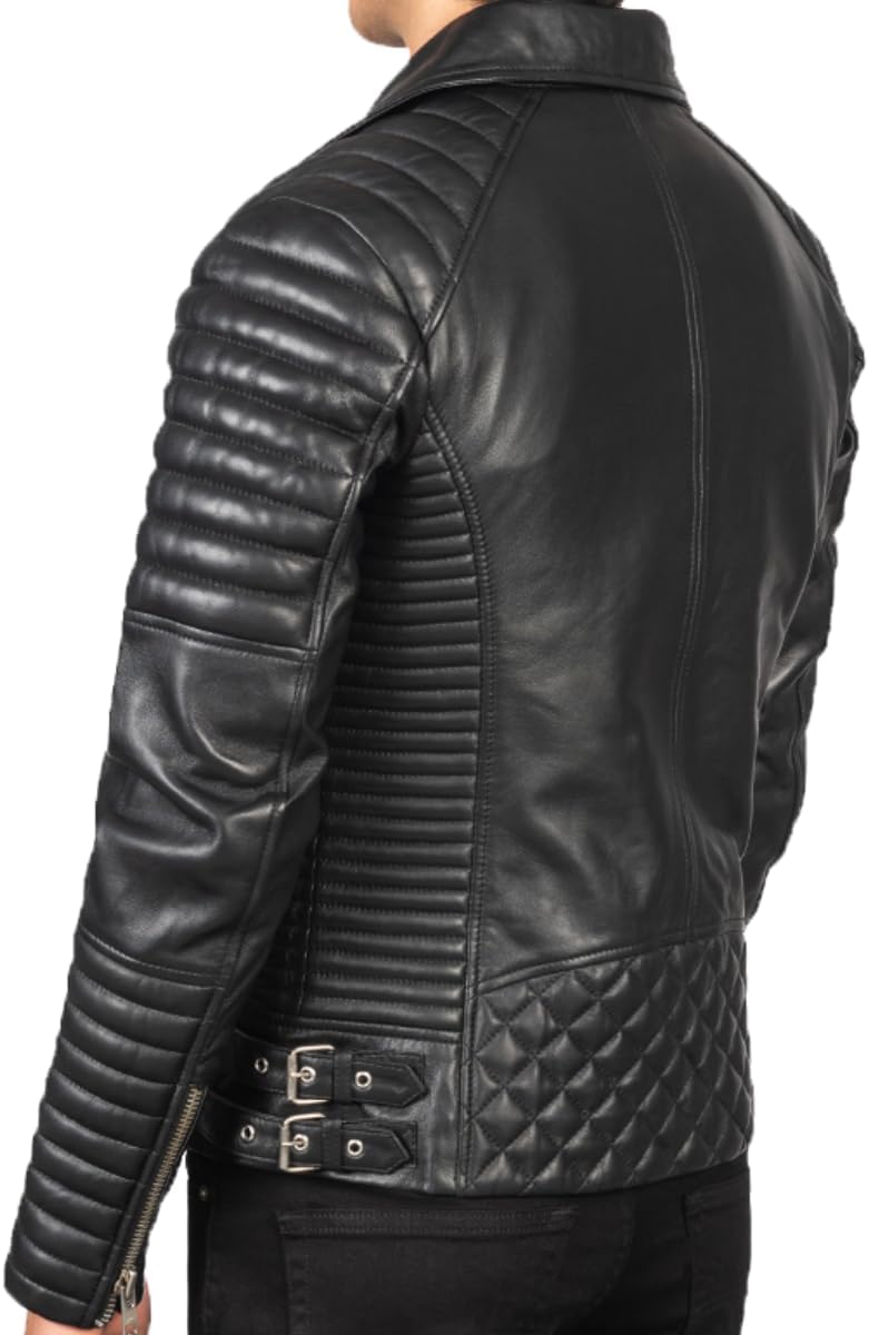 USTRADEENT 100% Lambskin Leather Vintage Biker Jacket for Men - Walmart.com