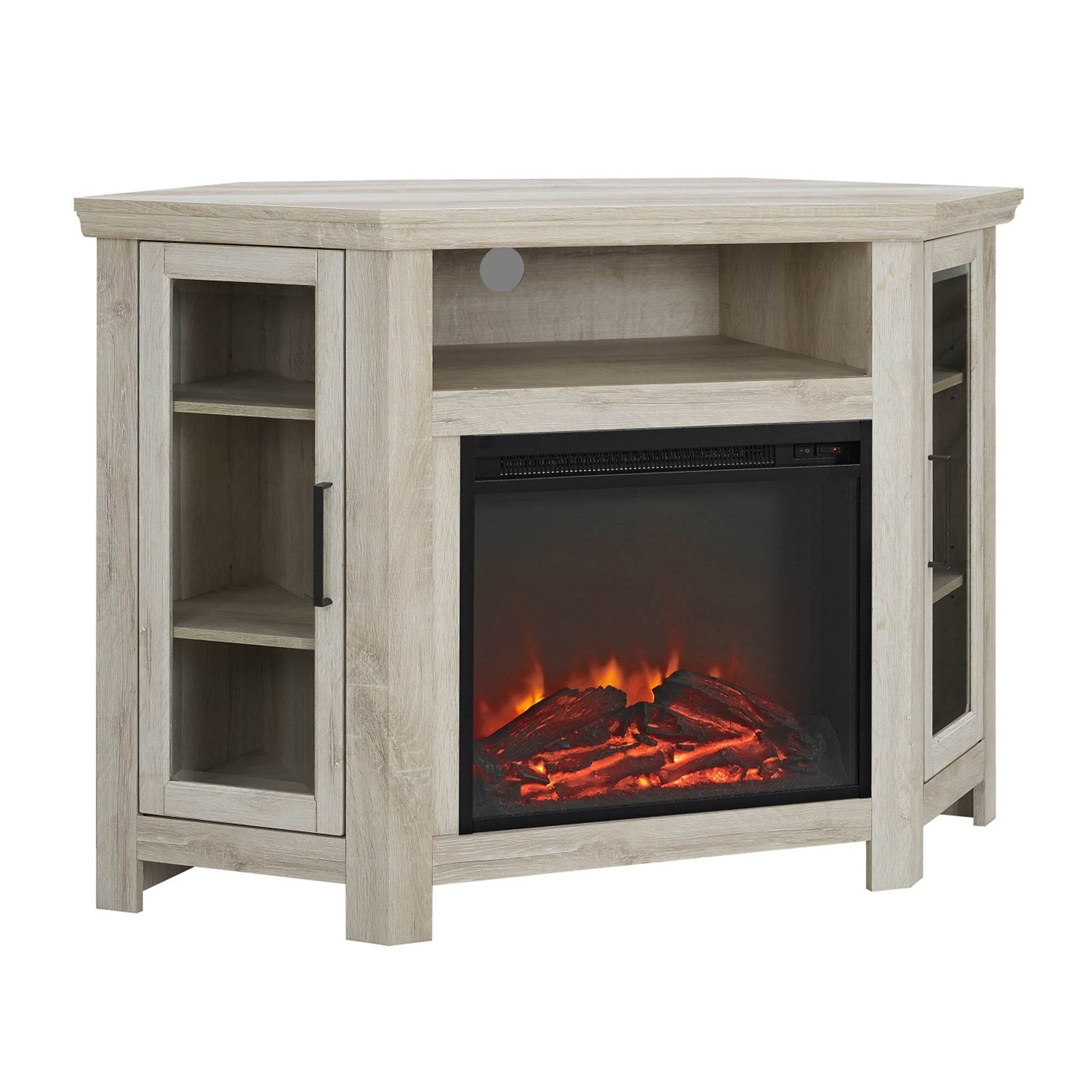 Walker Edison White Oak Corner Fireplace TV Stand for TVs up to 55"