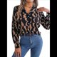 thumbnail image 2 of Camisa de Larga con Botones Geométricos para Mujer, Blusa Informal Ajustada con Cuello y Estampado Integral. Negro Marrón S, 2 of 10