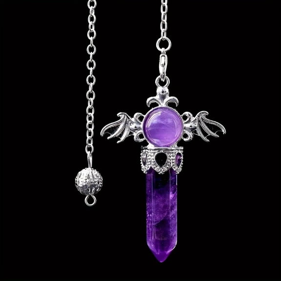 QQTDFG Amethyst Gems Angel Wings Pendulum Necklace Magic Reiki Healing Amulet-default