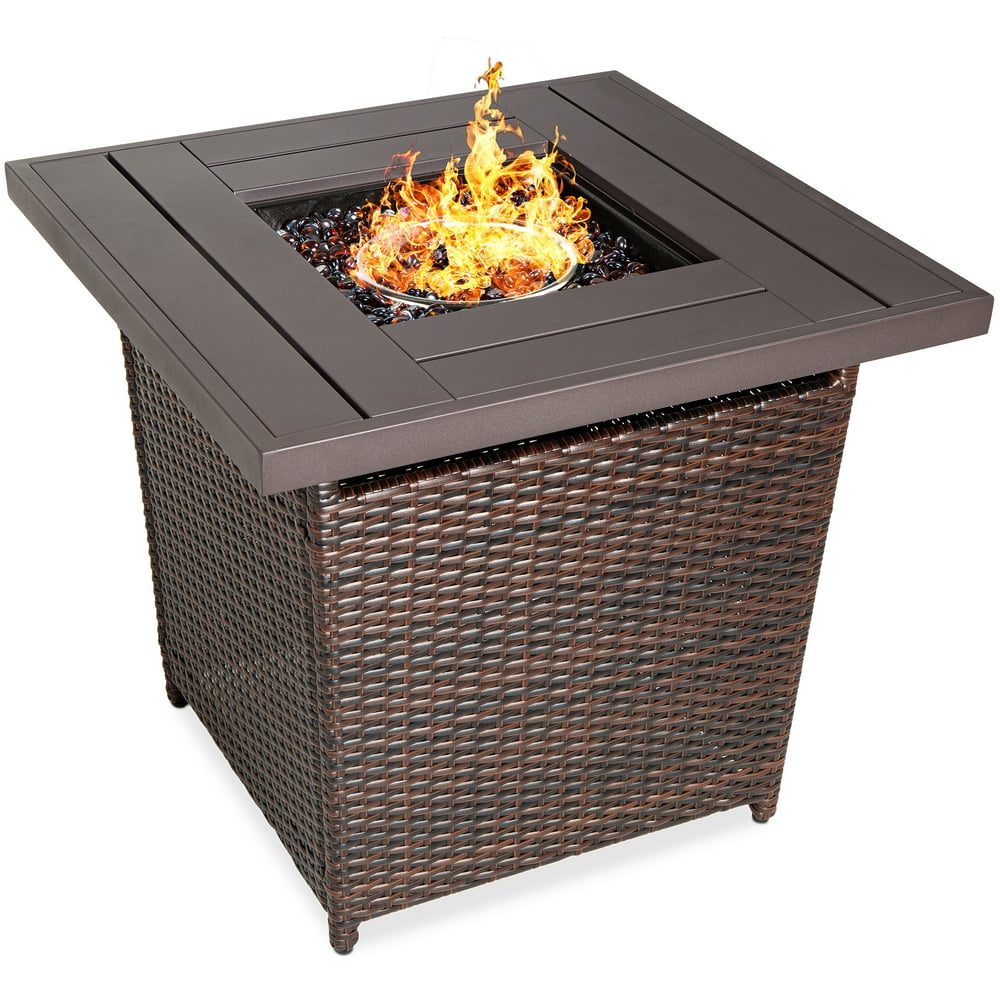 Best Choice Products 28in Fire Pit Table 50,000 BTU Outdoor Wicker Patio w/ Glass Beads, Cover 